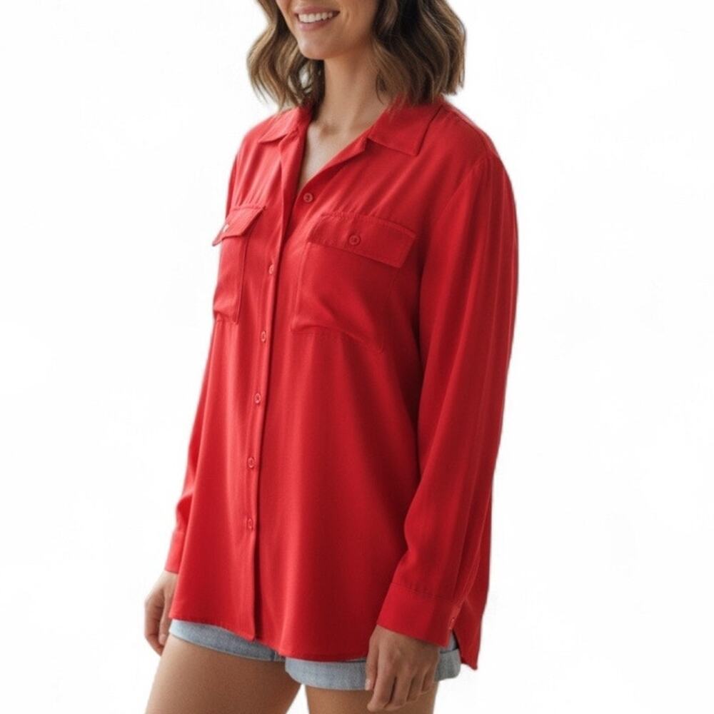 Christine & Jill Petite Vintage Red Silk Blouse Size Medium